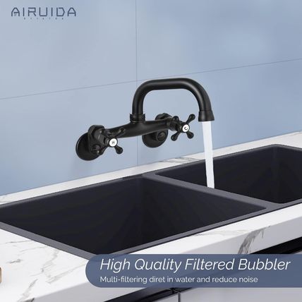 Airuida Wall Mount Kitchen Faucet Matte Black 8 Inch Center Wall Mount Faucet Ki
