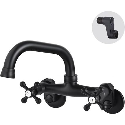 Airuida Wall Mount Kitchen Faucet Matte Black 8 Inch Center Wall Mount Faucet Ki