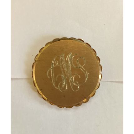 Lamode Karatclad Gold Tone Etched Monogrammed Pin 1 1/16"