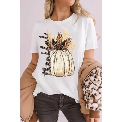 White Harvest Pumpkin Graphic Thanksgiving Tee