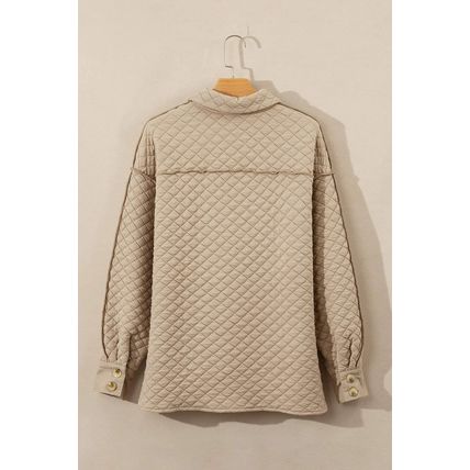Jet Stream Solid Color Quilted Puffer Buttoned Shacket