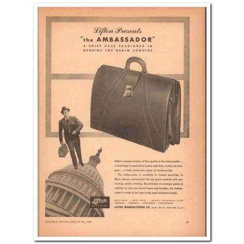 lifton mfg company 1946 ambassador cowhide brief case vintage ad