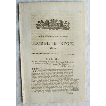 1807 Act of Parliament: Common Recoveries Customary Courts