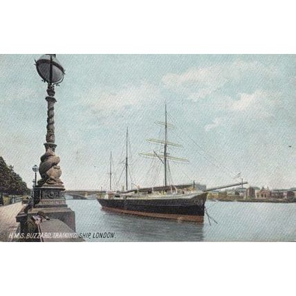 HMS Buzzard Nymphe Class Sloop RNVR Training Ship Royal Navy Antique Postcard