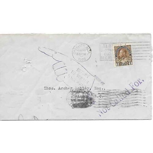 Canada Admiral WAR TAX Perfin CPR Letter Rate 1918, Calgary Alberta Slogan (1)
