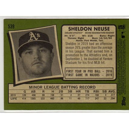 2020 Heritage High Number baseball card 539 Sheldon Neuse - Oakland Athletics RC