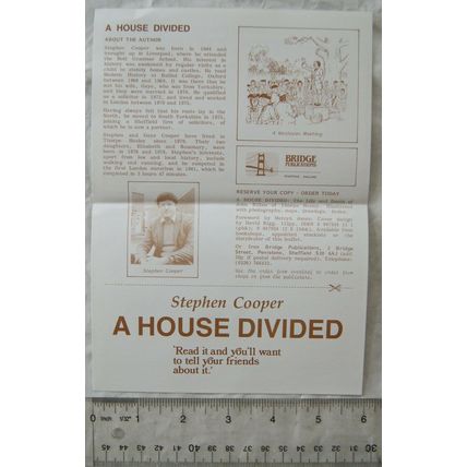 1987 publishers leaflet: A House Divided by Stephen Cooper