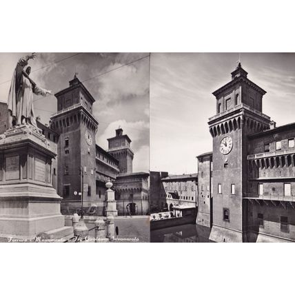 Ferrara City Clock Castle Este Chateau Des Italian RPC 2x Postcard