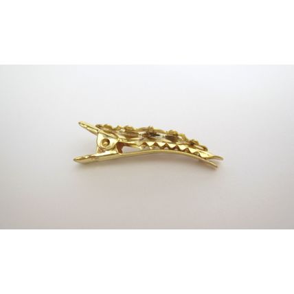 2 small tiny shiny gold metal filigree alligator clip barrette for fine thin