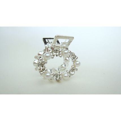 Small oval circle pearl crystal silver metal hair claw clip bridal clip