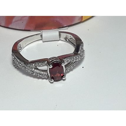 Natural Diamond & Oval Garnet .55ctw X sides design 10KT White Gold Ring #19967