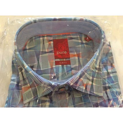 Pure Slim Blue Geometric Long Sleeve Shirt UK M 39 / 40cm 15 1/2" RRP £59.95