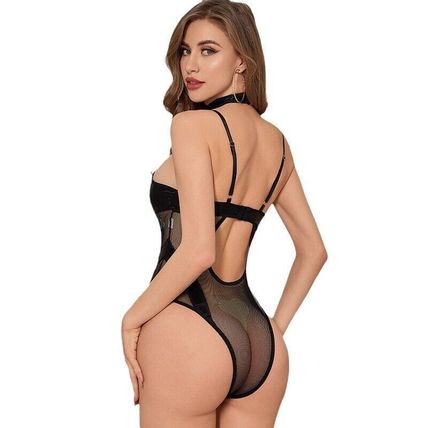 Sensual Mesh Patchwork Erotic Lingerie Set with Thong Underwear for Women