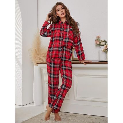 Women's red plaid long-sleeve autumn/winter home wear two-piece pajama set