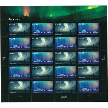 Polar Lights Sheet of Twenty 41 Cent Stamps Scott 4203-04