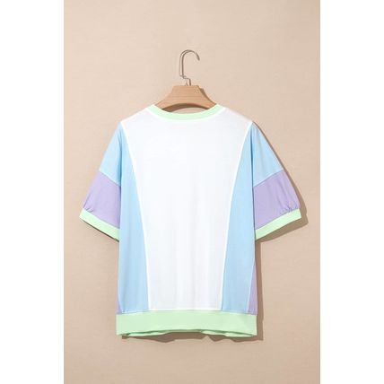 White Color Block Patchwork Half Sleeve Oversized T Shirt