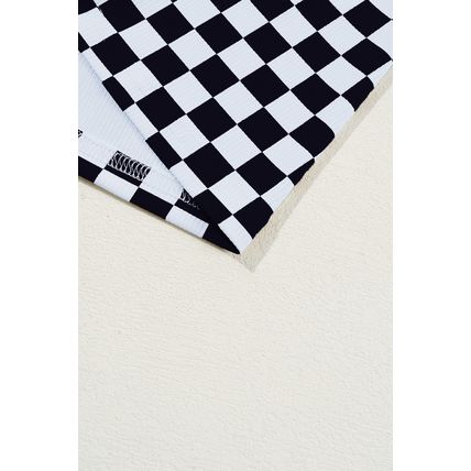 Black Checkered Ribbed Slim Fit Crew Neck T Shirt