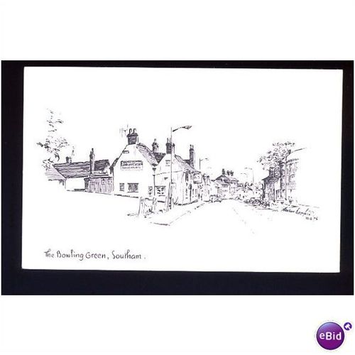 Warwickshire SOUTHAM Bowling Green Inn Art Postcard by Henson Bamford