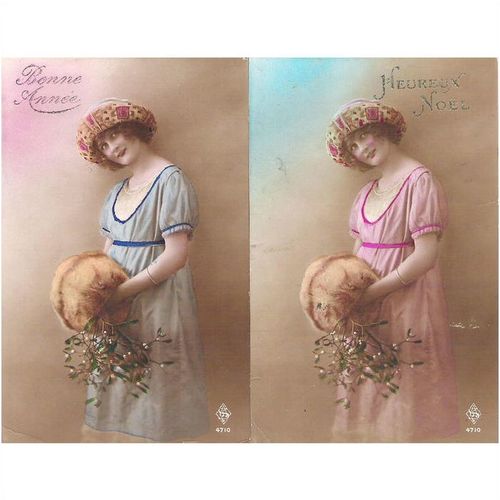 2 CARTES POSTALES - MODE - FEMME A CHAPEAU - REF 4