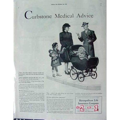 METROPOLITAN LIFE INSURANCE 1940 curbstone medical advice vintage ad