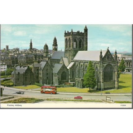 Paisley, Renfrewshire - Abbey, bus - Dennis postcard c.1970s