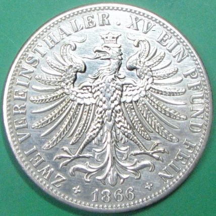 1866 Thaler, German State. Challenge Coin, Souvenir. REPLICA. 44a.