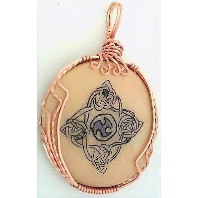 Celtic Knotwork Scrimshaw Copper Wire Wrap Pendant 10