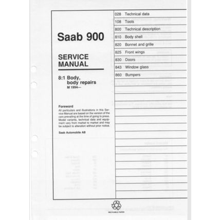 Saab 900 Body Repairs Workshop Manual 1993 199321149 PDF