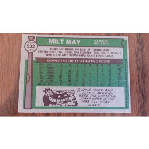 1976 Topps Card # 532 Milt May Very Good-Excellent (4) Houston Astros