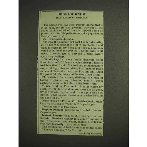 1914 Postum Drink Ad - Doctor Knew