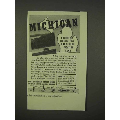 1938 Michigan Tourism Ad - Wonderful Vacation Land