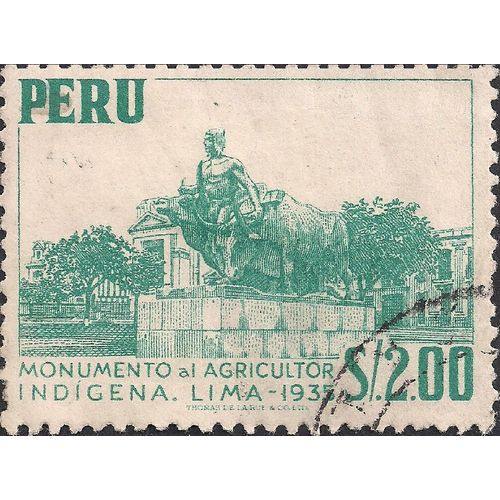 PERU, Indigenous Agriculture, green-blue 1953, 2 Sol