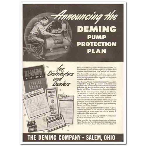 DEMING COMPANY 1942 Pump Protection Plan World War 2 WWII vintage ad