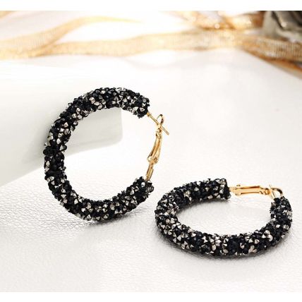 Punk Rock Big Crystal Earrings - Black & Silver