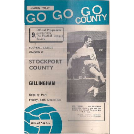 STOCKPORT COUNTY v GILLINGHAM football programme December 13th, 1968