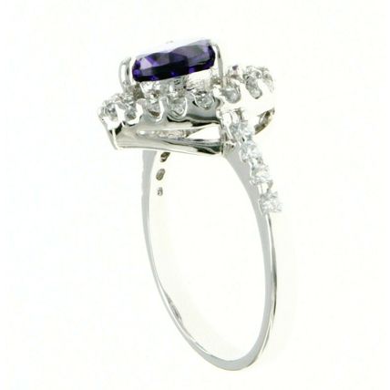 New Real 925 Sterling Silver Luxury Jewelry Heart Halo Round purple stone Ring