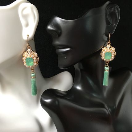Earrings Pearl Accent Faux Gem Tassel Drop - Mint #365 USA Seller