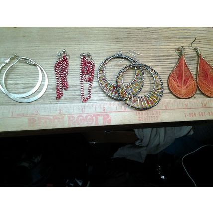Vintage Brasstone Metal Orange Plastic Bead Drop Dangle Earrings
