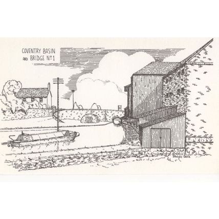 Coventry Ship Canal Basin & Bridge Artist Sketch Rare Postcard