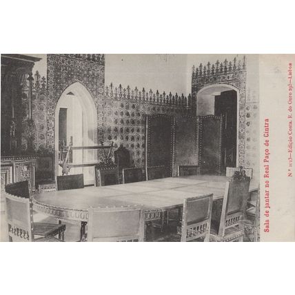 Sala De Jantar No Real Paco De Cintra Portugal Old Postcard