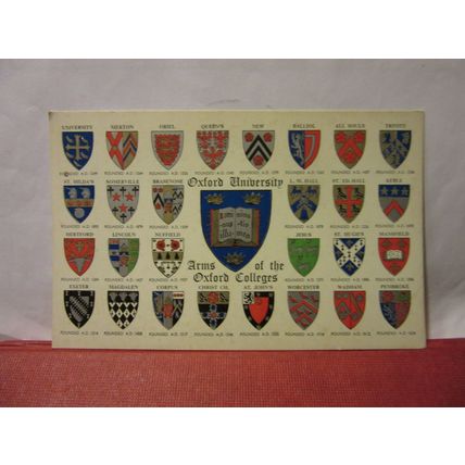 ARMS OF THE COLLEGES, OXFORD UNIVERSITY unused postcard by J. Salmon Ltd =