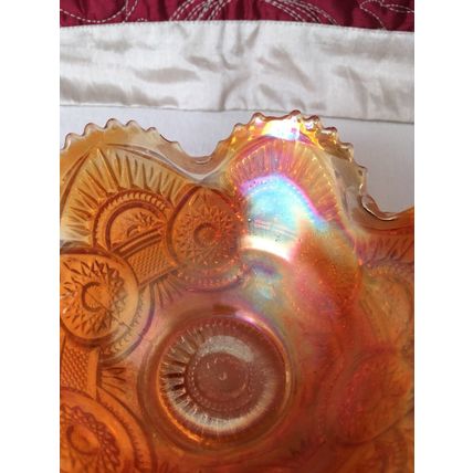 Small Iridescent Marigold Carnival Glass Bowl