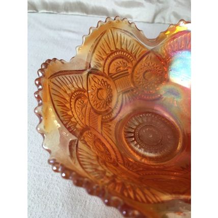 Small Iridescent Marigold Carnival Glass Bowl