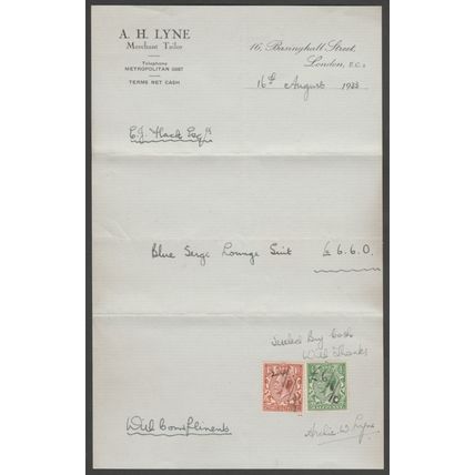 Three Receipts or Billheads - AH Lyne, Merchant Tailor, London, 1930-33