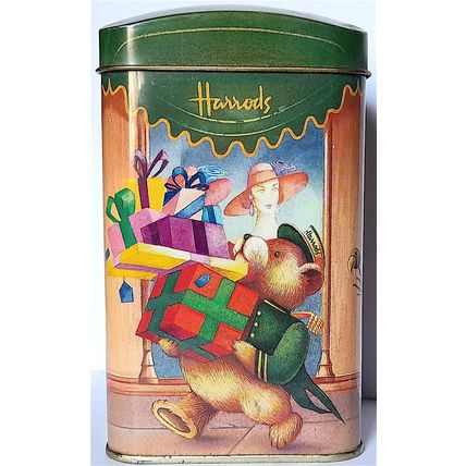 VINTAGE TIN MONEY BOX - HARRODS SHOP - BEARS SHOPPING - 14 x 7 cm - GOOD