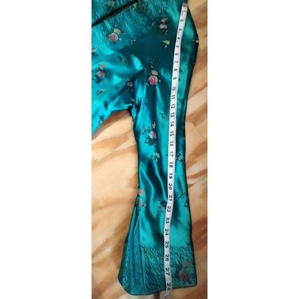 Wms Embroidered Aqua Floral Oriental Kimono Robe Gown Sm/Med Heavy Quality Flaw