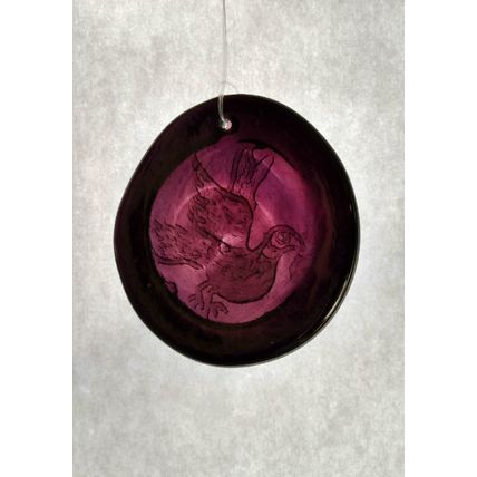AMETHYST PRESSED GLASS SUNCATCHER EARLY BIRD CATCHES THE WORM ORNAMENT