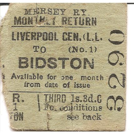 Mersey Railway Edmondson Ticket - Liverpool Central Low Level to Bidston