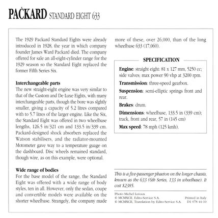Collectors Club card. Classic Cars. Packard Standard Eight 633