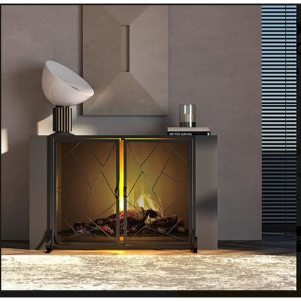Fire Beauty Fireplace Screen w/ Hinged Doors, Metal Mesh Decorative Spark Guard